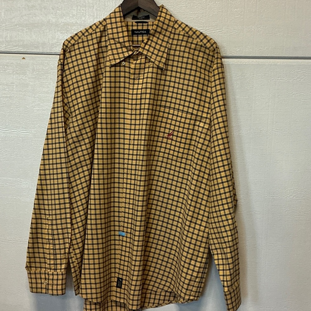 Nautica Mustard and Black Plaid Long-Sleeve Shirt